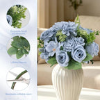 Dusty Blue Peonies Dahlia Artificial Flowers Bulk, 12 Bundles - Image 3