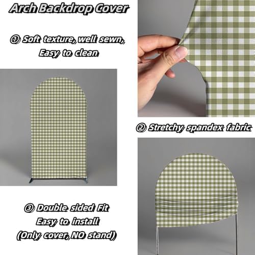 Plaids Arch Backdrop Cover for Silly Goose Baby Shower Arch Frame Stretchy Cover Gingham Kids 1st Birthday Party Fiesta Decorations (6.6x3.3ft Cover,Green) - Image 3