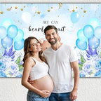We Can Bearly Wait Backdrop 10 x 8 ft Blue Boho Baby Shower Background - Image 2