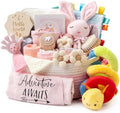 Baby Shower Gifts for Girls, 24 Piece Deluxe Baby Shower Gift Basket - Baby Girl Gift Basket with Swaddle, Rattle, Bath Towel, Brush, Car Seat Activity Toy & Milestone Cards for New Mom(Pink) by Unknown