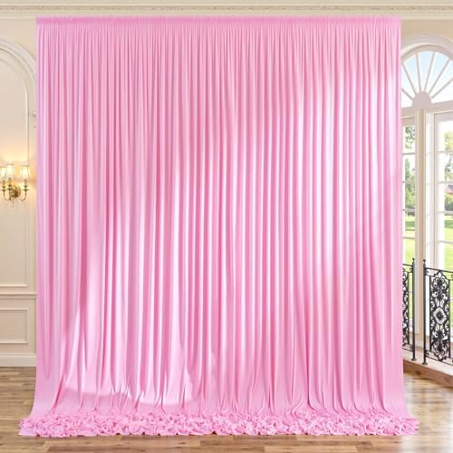 10ft x 10ft Wrinkle Free Pink Backdrop Curtains for Parties, Polyester Baby Pink Backdrop Drapes 2 Panels 5x10ft for Wedding Girl Birthday Party Photography Background by ENJOYYOURPARTY