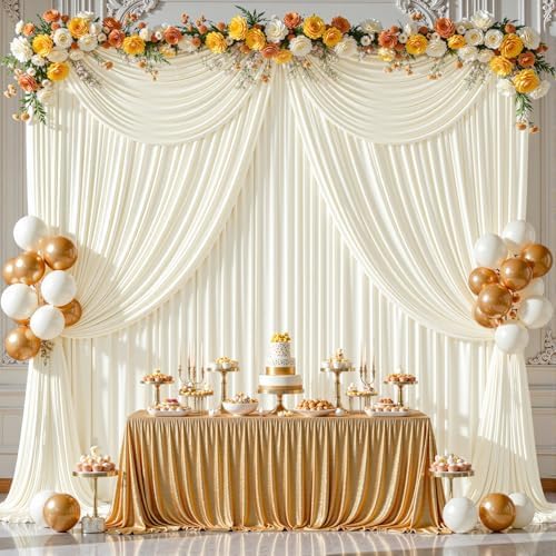 16ftx10ft Wrinkle Free Ivory Backdrop Curtain - 10 Feet Photography Backdrop Drapes, Silky Polyester Back Drop Cloth for Wedding Baby Shower Balloon Arch Background - Image 3