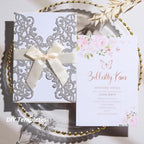 50Pcs Glitter Laser Cut Wedding Invitation Cards with Envelope Silvery - Image 2