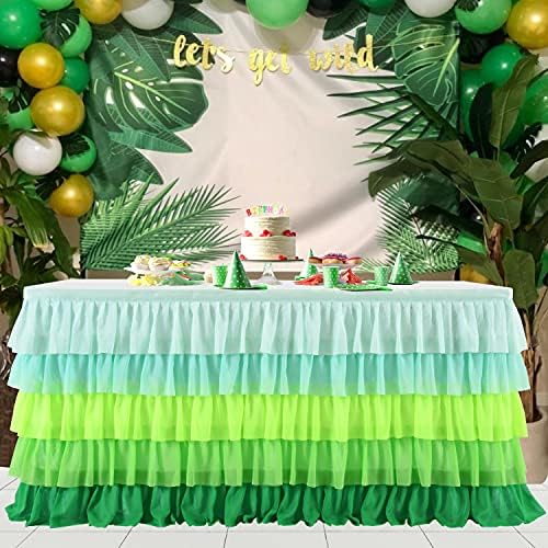 Hawaiian Green Table Skirts Ruffled Tutu Tablecloth for St. Patrick's Day Luau Hawaiian Tropical Beach Party Island Theme Decorations Mint Grass Green - Image 6