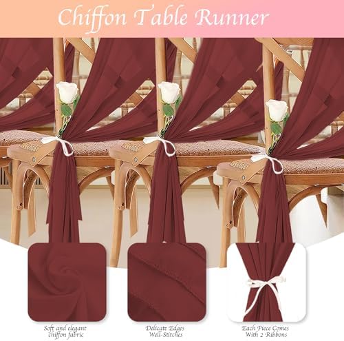 12 Pack Wine Red Table Runner 10ft Romantic Chiffon Table Runner for Wedding Baby Shower and Birthday Party Cake Table Decorations(120 x 12 in) - Image 3