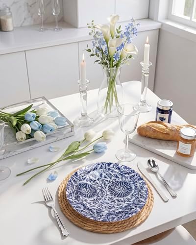 Hioasis Blue Plastic Plates, Floral Disposable Plates, 60 Pcs for 30 Guests - Image 7
