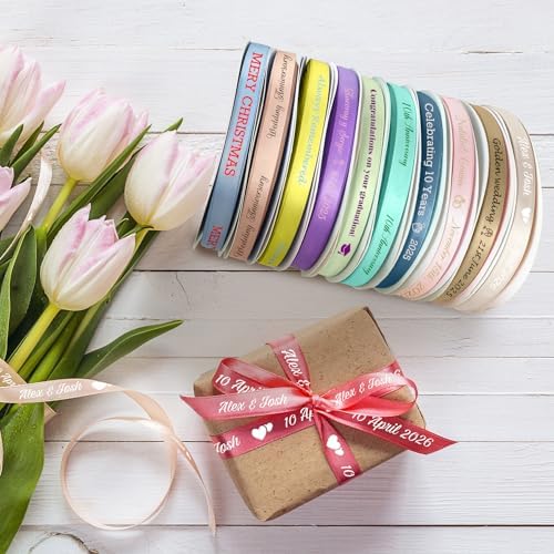 Personalized Ribbon Roll for Gift Wrapping with Text,3/4" Wide Custom Wedding Favors for Guests with Printed Name,Customzied Wrap Fabric Ribbon, Customizable Birthday Baby Shower Bridal Party Supplies - Image 6