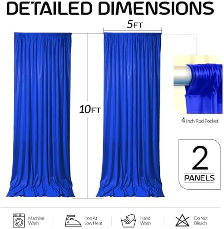 Royal Blue Satin Backdrop Curtains 2 Panels - Glitter Photo Drapes for Baby Shower, 10x10FT Shimmer Back Drop Cloth, Wrinkle Free for Birthday Party Graduation Prom Celebration Decorations - Image 6