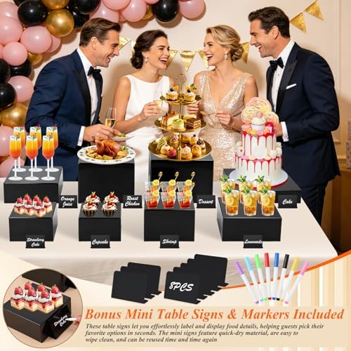 8Pcs Black Acrylic Buffet Risers with Mini Sign and Marker, Black Acrylic Risers for Party Catering Dessert Jewelry Collectibles with Hollow Bottoms Nesting Cube Box (9.5" 9" 8" 7.5" 6.8" 6" 5" 5") - Image 6