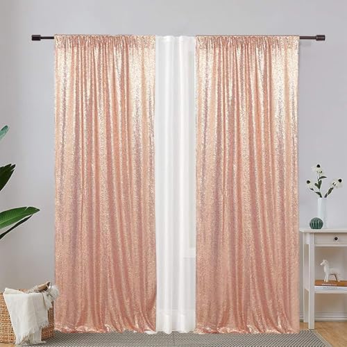 Eternal Beauty Rose Gold Sequin Backdrop Curtains, 4 Panels 2x8FT - Image 3