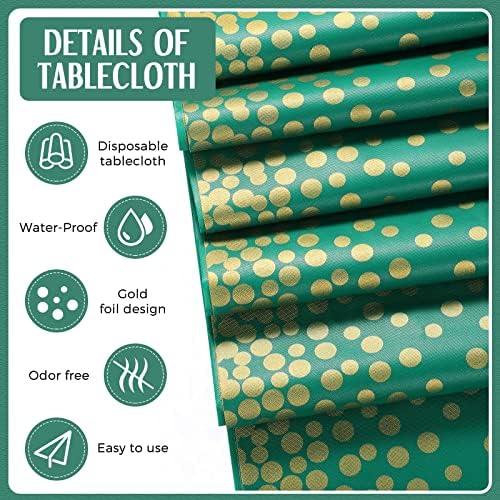 Tudomro 16 Pack Green and Gold Plastic Tablecloths Satin Runner Set - Image 3