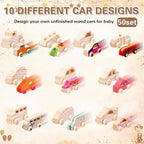 Hiboom 75 Pcs Baby Shower Wood DIY Print Car Set, Brown, Bear - Image 3
