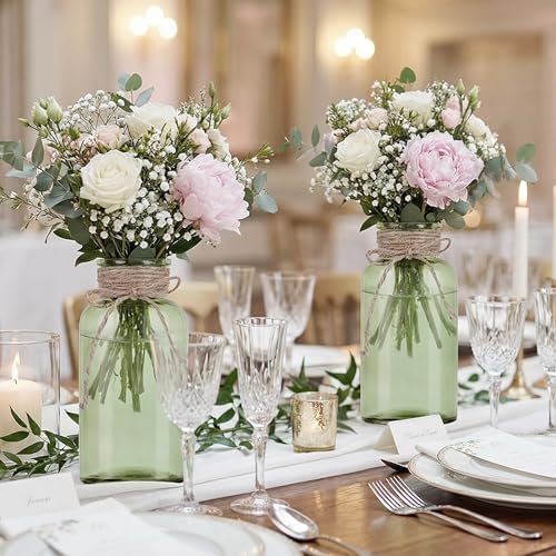 12 Pack Mason Jar Vases for Centerpieces, Green Glass Flower Vase - Image 4
