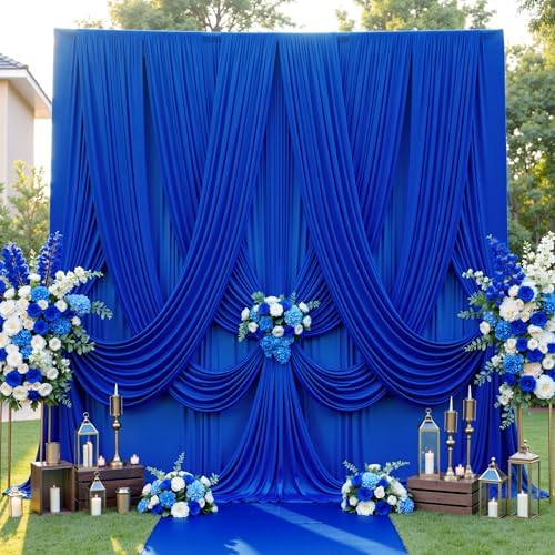 10ft×12ft Wrinkle Free Royal Blue Backdrop Curtain for Wedding Parties, 2 Panels 5×12ft Long Silky Polyester Fabric Backdrop Drapes Photo Back Drop Cloth for Boss Baby Photography Background Cloth - Image 2