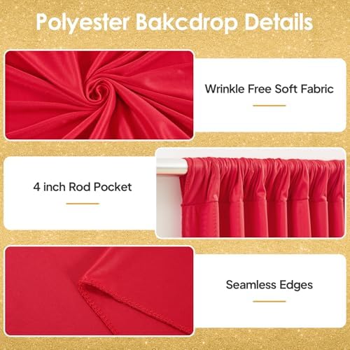 40x10ft Red Backdrop Curtains for Wedding Parties Wrinkle Free Photo Backdrop Drapes for Photography Birthday Baby Shower Soft Fabric Party Backgournd for Photoshoot 5x10ft, 8 Panels - Image 2