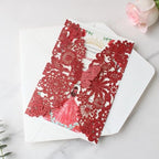 Hosmsua 50PCS Personalized Red Butterfly Invitation 5.12 x 7.3'' Laser Cut Lace Flora Quinceanera Invitation with Envelopes for Bridal Shower Sweet 16, XV Anos Birthday Invite (Red Glitter) - Image 6