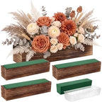 Dandat 4 Set Wood Rectangle Boxes 16x4 Inch Rustic Planter with Liner by Dandat