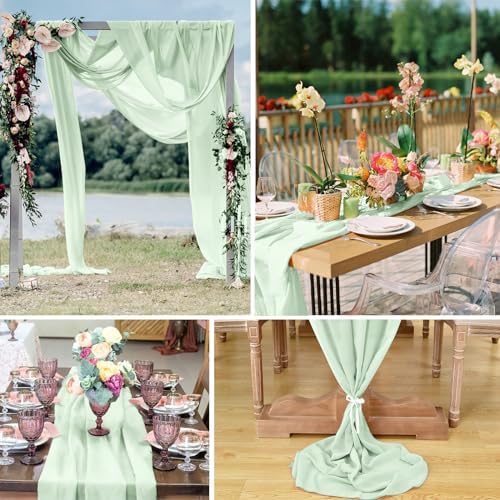 10 Pack 10ft Sage Green Chiffon Table Runners Wedding Table Runner Sheer Romantic Tulle Table Runner for Christmas Wedding Bridal Tea Party Baby Shower Birthday Party Table Decorations(120 x 12 in) - Image 6