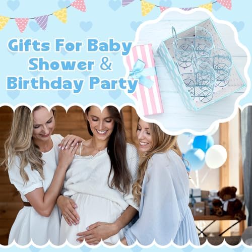 Threehoney 24 Pcs Baby Shower Mini Carriage Decoration Blue Metal Wired Fillable Candy Stroller Baby Shower Table Centerpiece for Guest Gender Reveal Wedding Party Favor Gift - Image 4