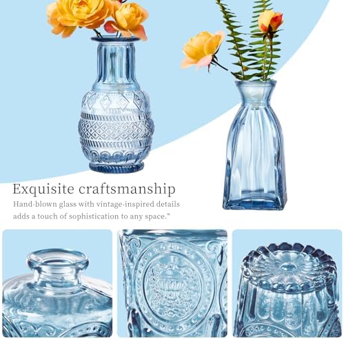 Glass Bud Vases Set of 16 - Blue Assorted Small Mini Glass Vases for Flowers, Crystal Vintage Vase Set, Bulk Centerpieces for Table Décor, Wedding, Home and Events (Blue, 16 Pcs) - Image 4