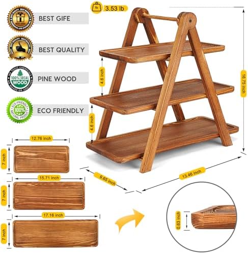 Manspdier Extra Large Wood 3 Tier Serving Tray Three Tiered Cupcake Stand - Image 2