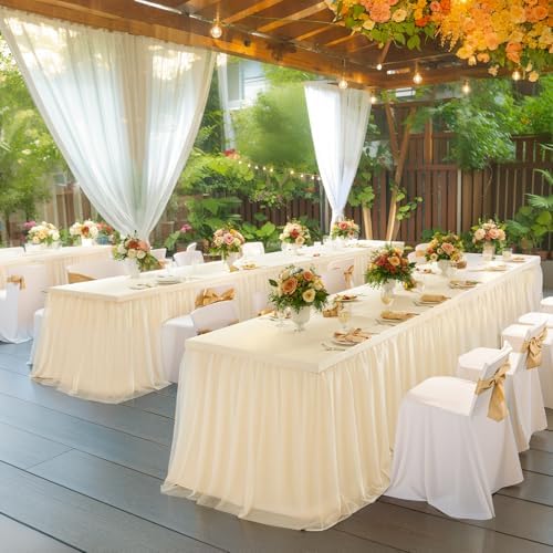 Champagne Tulle Table Cloths for 6 Foot Rectangle Tables, 72" x 30" (6FT-2Pack), Fitted Table Cover with Elastic Stretch Ruffle Tablecloth - Image 3