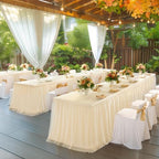 Champagne Table Cloths for 6 Foot Rectangle Tables, Tulle Table Skirt for Rectangle Table 6 ft Fitted Table Cover Desk Skirt Birthday Party Wedding Banquet Tablecloth Elastic Stretch Ruffle Tablecloth - Image 3