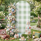 Spring Green Plaid Arch Backdrop Cover 6.6 FT, Simple Art Green Gingham Striped Wedding Arch Cover Stretchy Backdrop Stands Covers for Birthday Bridal Party Celebration Ceremony Banquet Decor - Image 4
