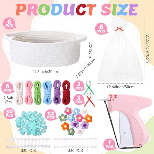LemonRoad 6 Sets Small Woven Gift Basket DIY Rope Baskets for Gifts Empty with Handles Bags, Ribbons, Sewing Machine, Crochet, Dog Baby Toy Nursery Storage Bins 12"x 8"x 5" for Baby Showers Birthday - Image 2