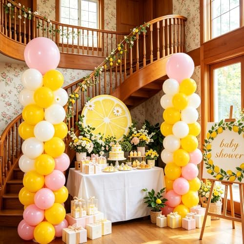 2‑Set Macaron Pink Lemon Yellow White Balloon Column Kit for Birthday - Image 6