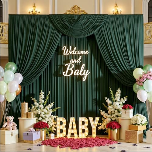 10ftx15ft Hunter Green Backdrop Curtains for Parties, Wrinkle Free Polyester Hunter Green Photo Backdrop Drapes 2 Panels 15 ft Long Back Drop Cloth for Wedding Birthday Photography Background Party - Image 3