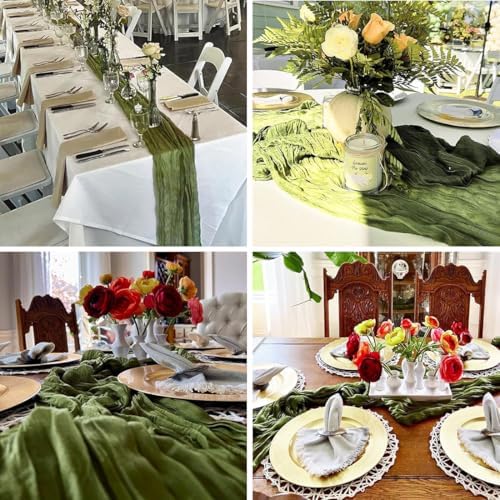 10 Pack New Sage Green Cheesecloth Table Runner -21*120Inch Long Boho Wedding Table Decor, Rustic Gauze Fabric Runner for Bridal Showers, Baby Showers & Parties (Sheer, Lightweight, Wrinkled Design) - Image 6