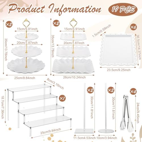 LemonRoad 19 Pcs Cupcake Stand Holder Dessert Table Display,White and Gold - Image 2