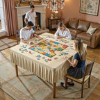 Wish Care Natural Spandex Tablecloths for 48x48 Inch Square Tables, Stretch Fitted Table Clothes with Pleated Ruffle Skirt for 48” Table, Wrinkle Free and Elastic, for Party Kitchen Home Dining - Image 3