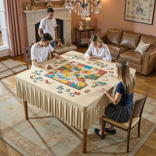 Wish Care Natural Spandex Tablecloths for 48x48 Inch Square Tables, Stretch Fitted Table Clothes with Pleated Ruffle Skirt for 48” Table, Wrinkle Free and Elastic, for Party Kitchen Home Dining - Image 3