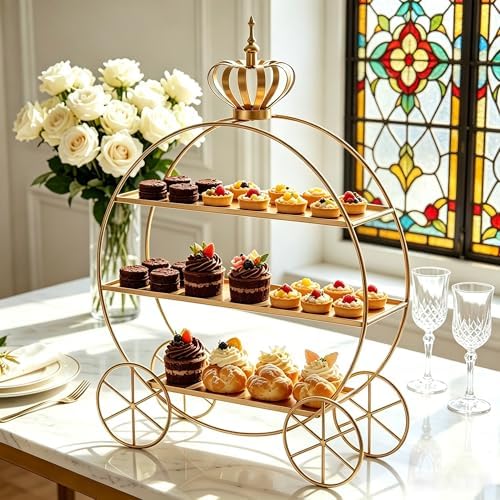 3-Tier Metal Cupcake Stand Tiered Dessert Serving Tray Candy Cookie Display Holder for Wedding Birthday Party Afternoon Tea Table Decor (Gold) by Unknown