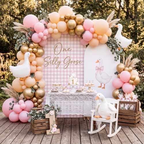 2 Pcs 7.2ft 6ft One Silly Goose Arch Backdrop Cover,Pink White,Lovely - Image 6