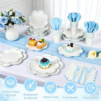 350 Pcs Blue and White Paper Plates and Napkins Set, Tableware for 50 Guest - Image 6