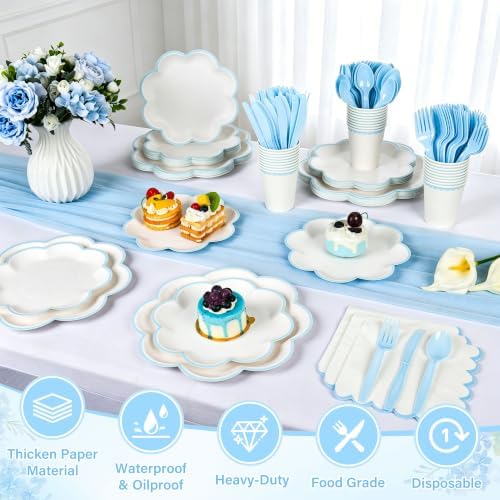 350 Pcs Blue and White Paper Plates and Napkins Set, Tableware for 50 Guest - Image 6