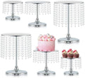 Metal Mirror Cake Stand Set with Crystal Pendants - Elegant Dessert Table Display for Weddings, Birthday Parties, Baby Showers, Events - Sturdy Crystal Bling Cupcake Stands for Pastries, Sweets, Decorations (Silver, Set of 6) by kehail
