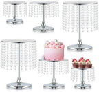 Metal Mirror Cake Stand Set with Crystal Pendants - Elegant Dessert Table Display for Weddings, Birthday Parties, Baby Showers, Events - Sturdy Crystal Bling Cupcake Stands for Pastries, Sweets, Decorations (Silver, Set of 6) by kehail