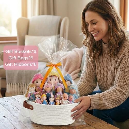 6-Pack Gift Basket Set, Cotton Rope Woven Basket with Gift Bag & Ribbon for Baby Showers, Newborn Celebrations, Events & Holiday Gifting, Beige - Image 2