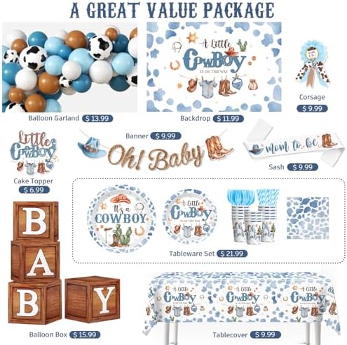 cocomigo Cowboy Baby Shower Decorations, All-in-One Set for 20 Guests - Image 4