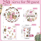 Pickmesh 250 Pcs Cowgirl Birthday Party Decoration Pink Plate Serve 50 - Image 2