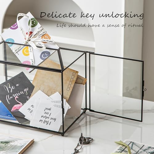 Wedding Glass Card Box with Slot and Lock, 10.2 x 6 x 8 Inch, Small Black Geometric Cards Holder for Birthdays Party Reception, Wishing Well - Slot Length 6.3'' (Glass Box Only) - Image 5