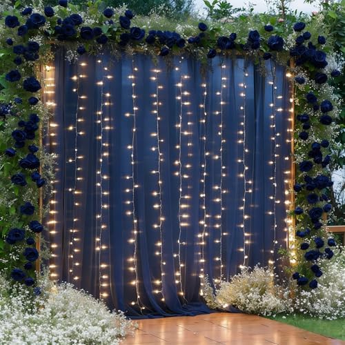 30×10ft Navy Blue Tulle Backdrop Curtain with Lights String for Parties, Sheer Photo Backdrop Curtains for Wedding Party Photography Background - Image 2