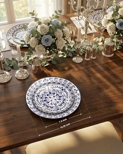 Hioasis Blue Plastic Plates, Floral Disposable Plates, 60 Pcs for 30 Guests - Image 3