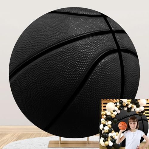 Black Basketball Round Backdrop Cover Basketball Match Sports Theme Round Arch Backdrop Cover for Men Fans Kids Boys Baby Shower Birthday Party Decorations Photography Background 7.5ft by OERJU