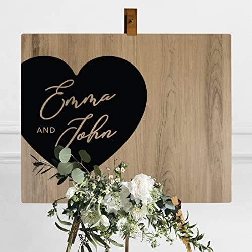 Andaz Press Large Wooden Welcome Sign for Wedding Rustic Welcome Sign 16" x 20" Custom Names with Heart Design Fall Wedding Signage English Oak MDF Wood Finish Reception Indoor Outdoor Signs Display - Image 3