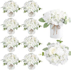 Auihiay 10PCS Flower Centerpieces for Tables, White Hydrangeas and Roses by Auihiay